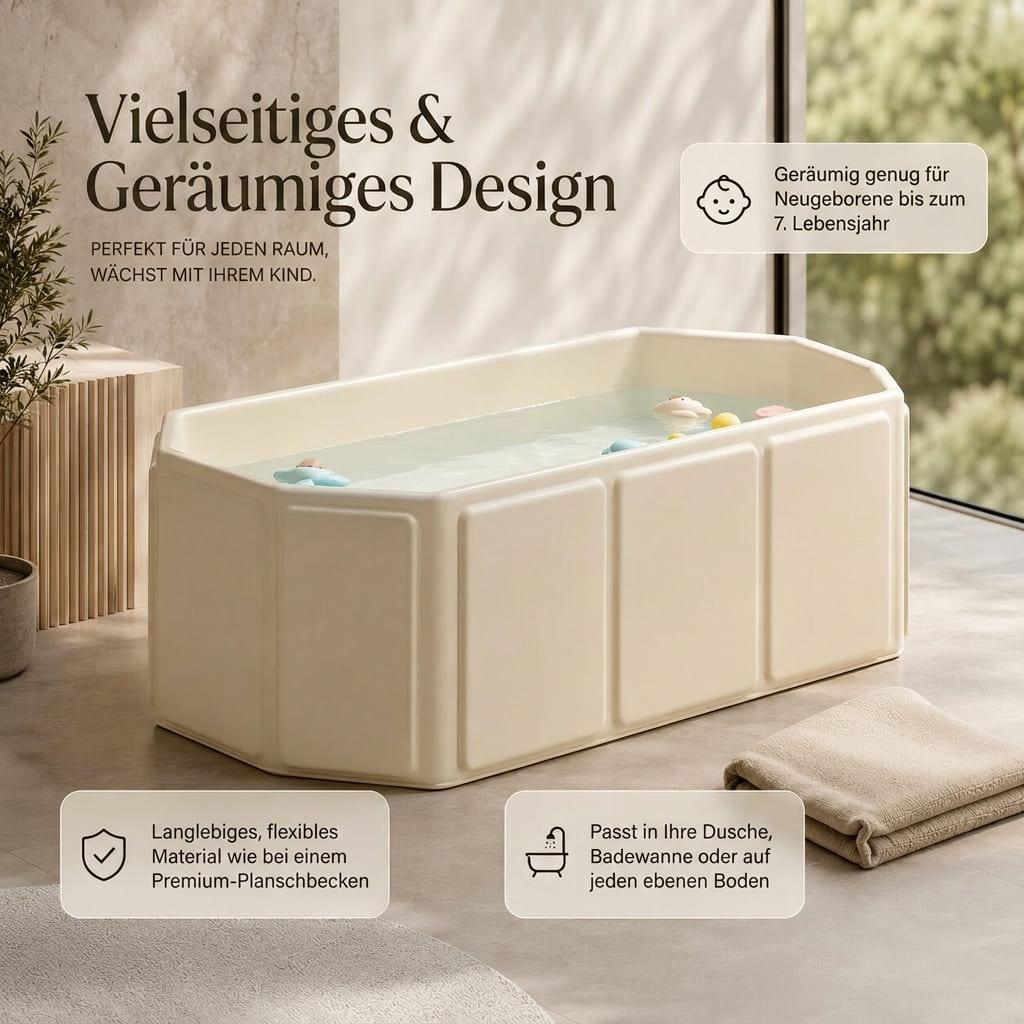 Folding Baby Bath Tub Plastic | Non-Slip Base | Compact Fold for Easy Storage, Travel and Lightweight for Small Bathrooms