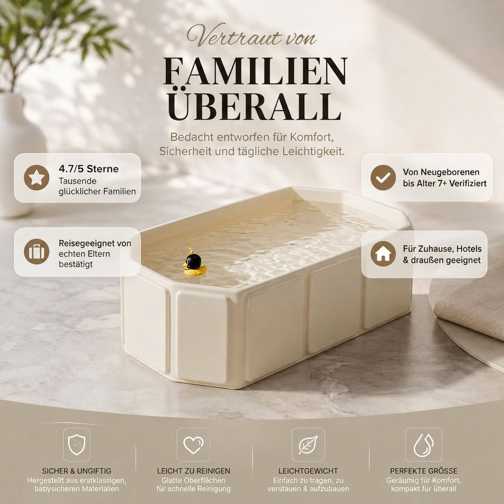 Folding Baby Bath Tub Plastic | Non-Slip Base | Compact Fold for Easy Storage, Travel and Lightweight for Small Bathrooms