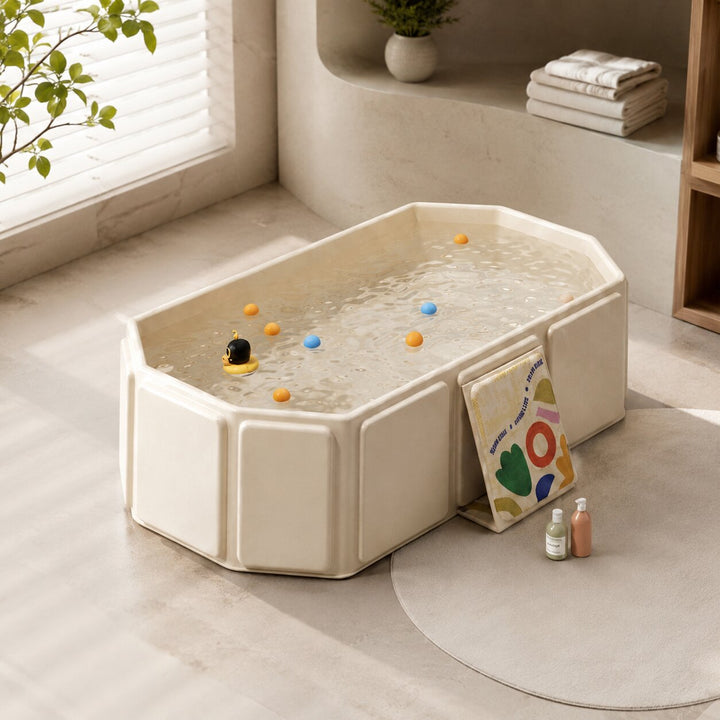 Folding Baby Bath Tub Plastic | Non-Slip Base | Compact Fold for Easy Storage, Travel and Lightweight for Small Bathrooms
