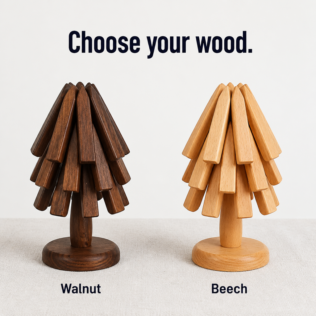 Folding Tree Trivet, Walnut or Beech Hardwood, Opens to 28 cm | Sculptural Design | Shields Tables from Heat Marks