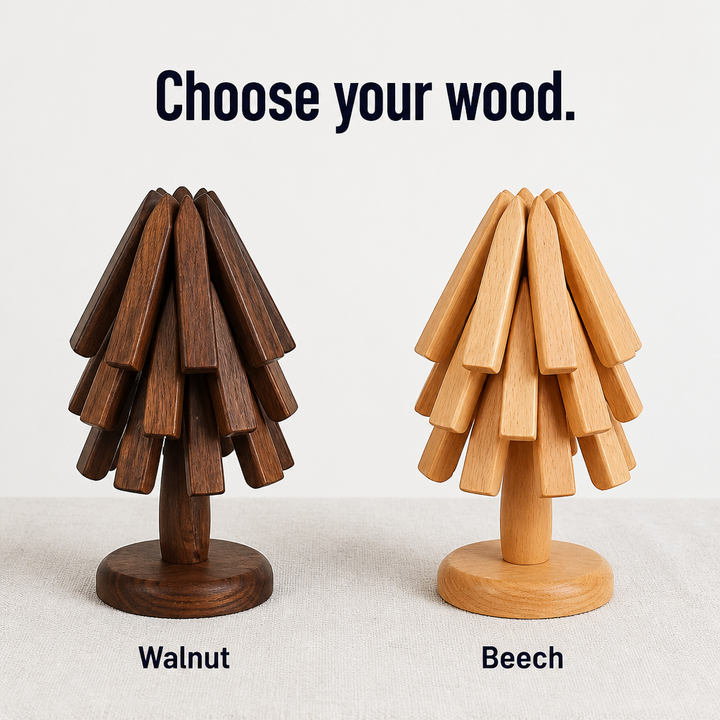 Folding Tree Trivet, Walnut or Beech Hardwood, Opens to 28 cm | Sculptural Design | Shields Tables from Heat Marks