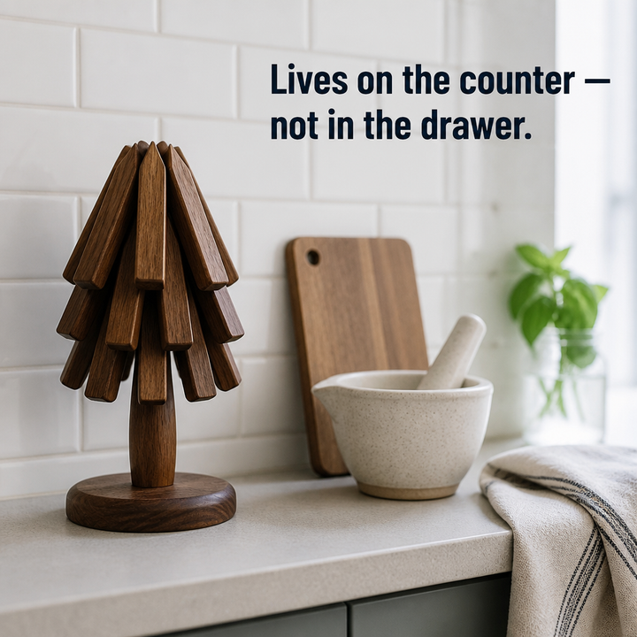 Folding Tree Trivet, Walnut or Beech Hardwood, Opens to 28 cm | Sculptural Design | Shields Tables from Heat Marks