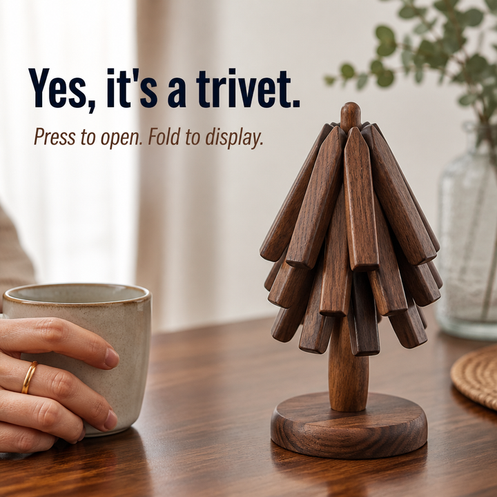 Folding Tree Trivet, Walnut or Beech Hardwood, Opens to 28 cm | Sculptural Design | Shields Tables from Heat Marks