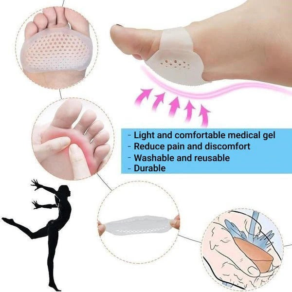 Forefoot Gel Cushion Pads, Pair | Breathable Silicone, Washable &amp; Reusable | Ball of Foot Cushioning Support for Shoes