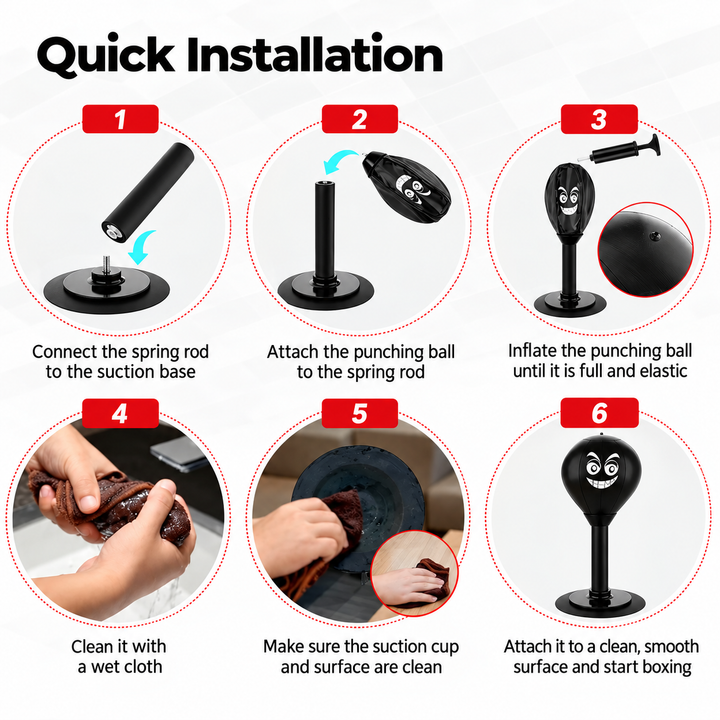 Freestanding Punch Ball | Suction Cup Base with Spring Rebound | No-Tools Setup for Stress Relief and Boxing Practice