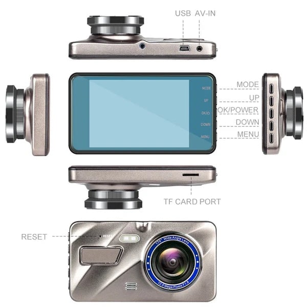 Front and Rear Dash Cam | 4.0 Inch Touchscreen Display | Dual Camera Night Vision Car Security System with Suction Mount
