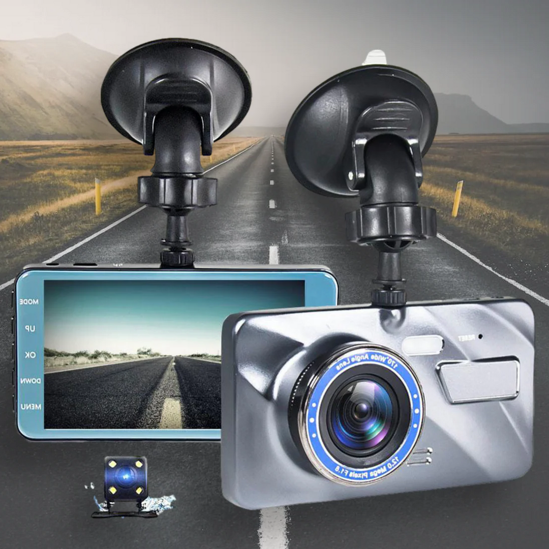 Front and Rear Dash Cam | 4.0 Inch Touchscreen Display | Dual Camera Night Vision Car Security System with Suction Mount