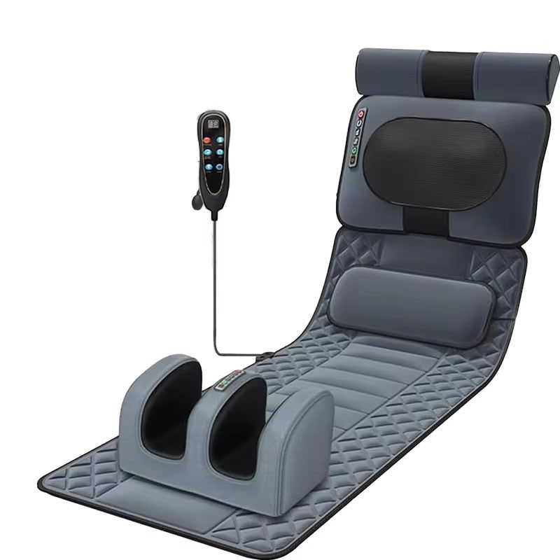 Full Body Massage Mat with Heat, Kneading &amp; Vibration | Grey or Brown, Diamond Quilted | Detachable Foot Massager &amp; Neck Nodes