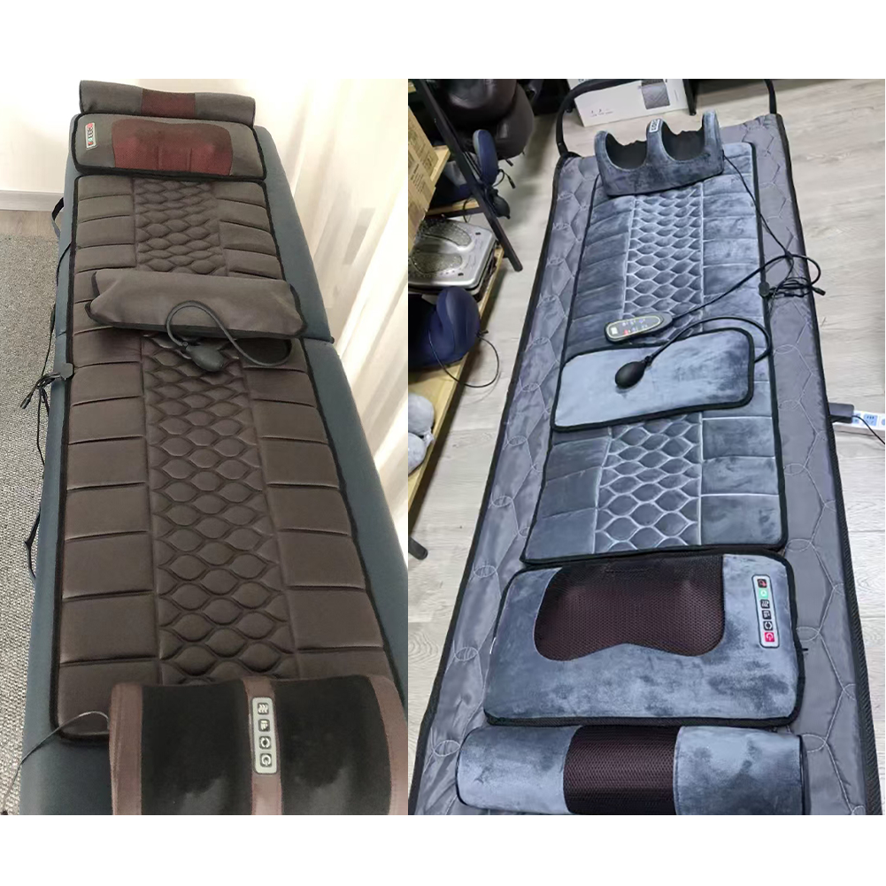 Full Body Massage Mat with Heat, Kneading &amp; Vibration | Grey or Brown, Diamond Quilted | Detachable Foot Massager &amp; Neck Nodes