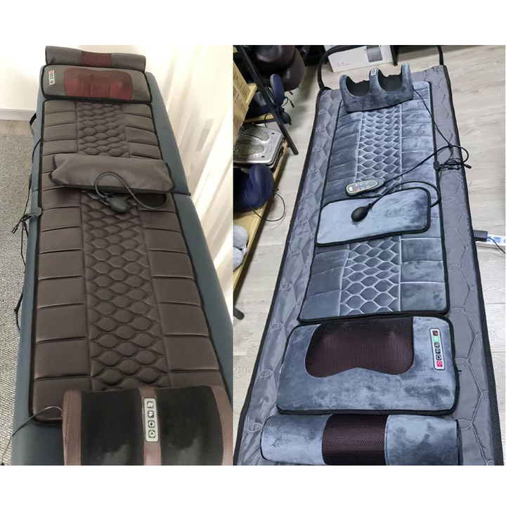 Full Body Massage Mat with Heat, Kneading &amp; Vibration | Grey or Brown, Diamond Quilted | Detachable Foot Massager &amp; Neck Nodes