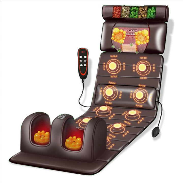 Full Body Massage Mat with Heat, Kneading &amp; Vibration | Grey or Brown, Diamond Quilted | Detachable Foot Massager &amp; Neck Nodes