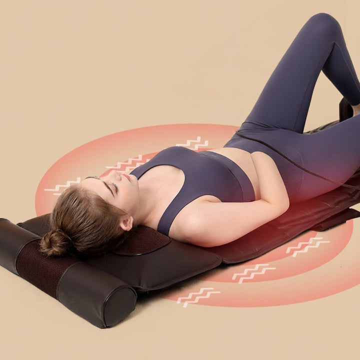 Full Body Massage Mat with Heat, Kneading &amp; Vibration | Grey or Brown, Diamond Quilted | Detachable Foot Massager &amp; Neck Nodes