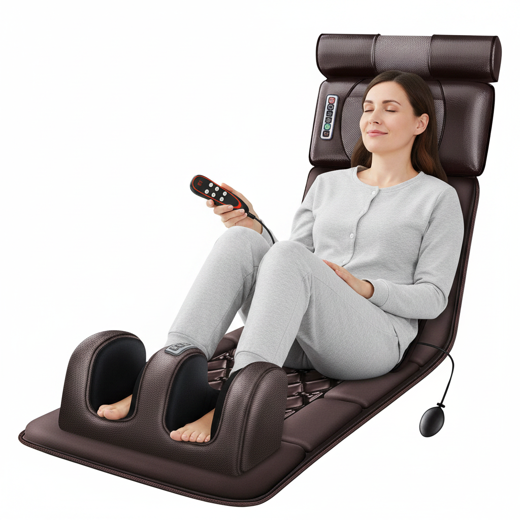 Full Body Massage Mat with Heat, Kneading &amp; Vibration | Grey or Brown, Diamond Quilted | Detachable Foot Massager &amp; Neck Nodes