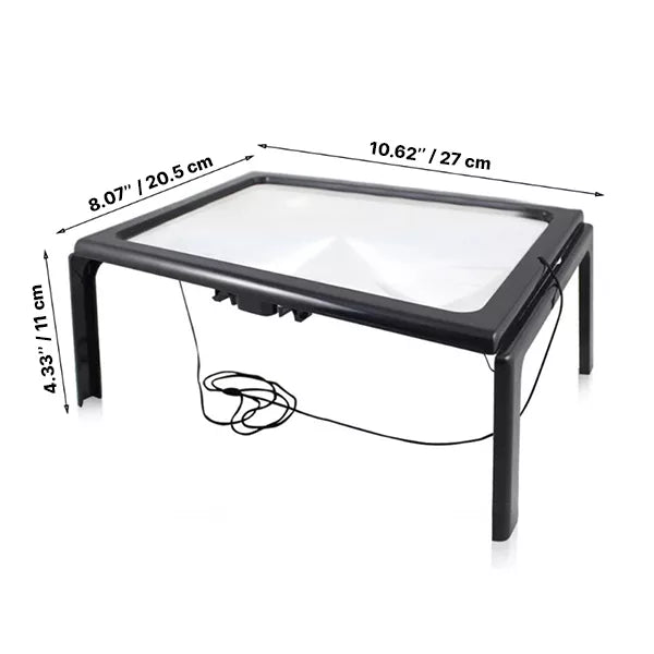 Full Page Magnifying Glass with LED Light | 3x Magnification, Foldable &amp; Hands-Free Stand | Reduces Eye Strain While Reading