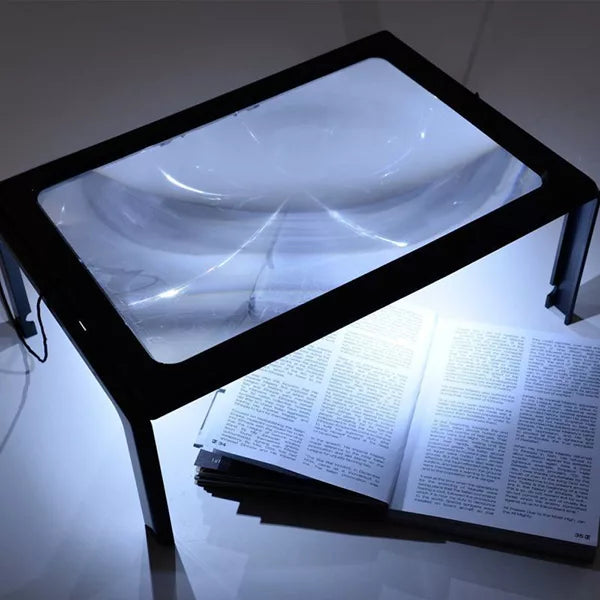 Full Page Magnifying Glass with LED Light | 3x Magnification, Foldable &amp; Hands-Free Stand | Reduces Eye Strain While Reading
