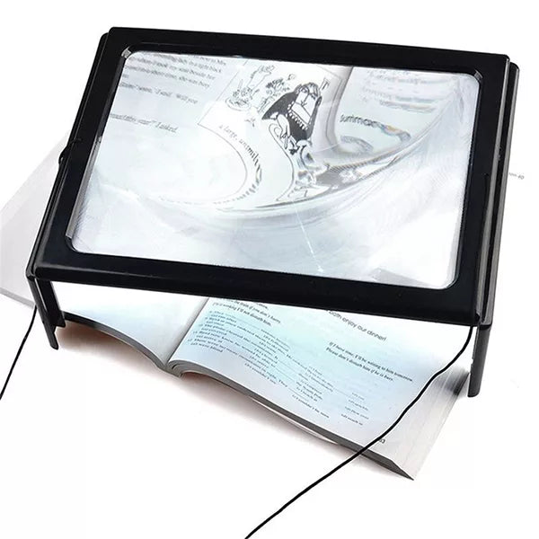 Full Page Magnifying Glass with LED Light | 3x Magnification, Foldable & Hands-Free Stand | Reduces Eye Strain While Reading