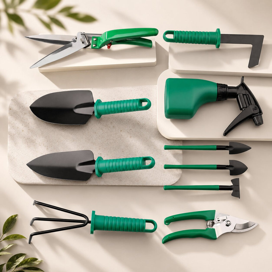 Garden Tool Set Stainless Steel | 10 Pieces with Hard Case | Rust-Resistant Heads, Ergonomic ABS Grips, Portable