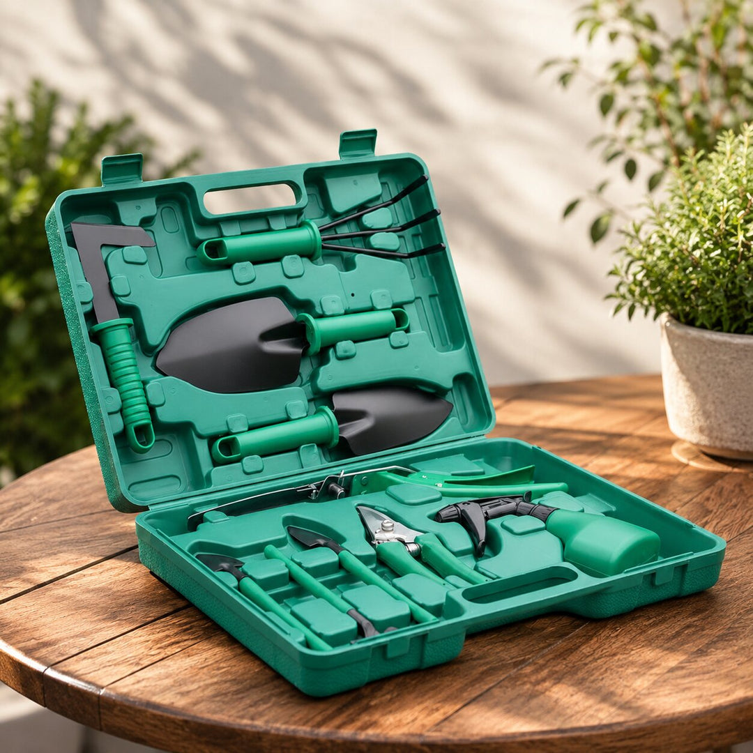 Garden Tool Set Stainless Steel | 10 Pieces with Hard Case | Rust-Resistant Heads, Ergonomic ABS Grips, Portable