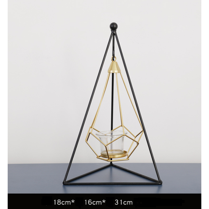 Geometric Candle Holder Metal Frame | Matte Black &amp; Gold Wire Cages | Removable Glass Cups, Freestanding or Hanging
