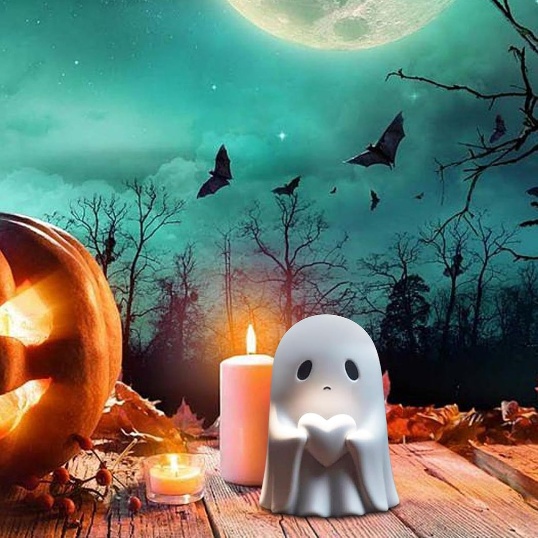 Ghost Figurine Halloween Decor | Matte Resin Tabletop Decoration | White / Black
