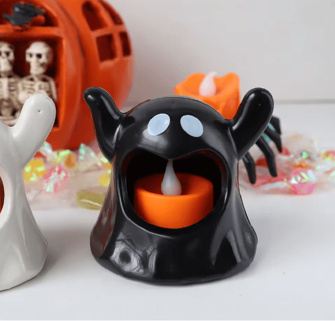 Ghost Shaped LED Candle Light | Battery Powered, Flameless Flicker, Cool to Touch | Safe Halloween Decor for Kids &amp; Parties