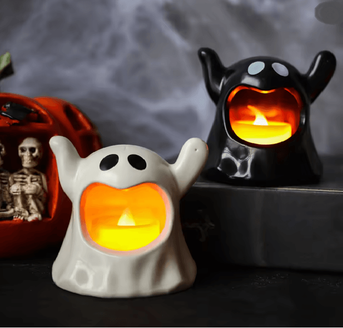 Ghost Shaped LED Candle Light | Battery Powered, Flameless Flicker, Cool to Touch | Safe Halloween Decor for Kids & Parties