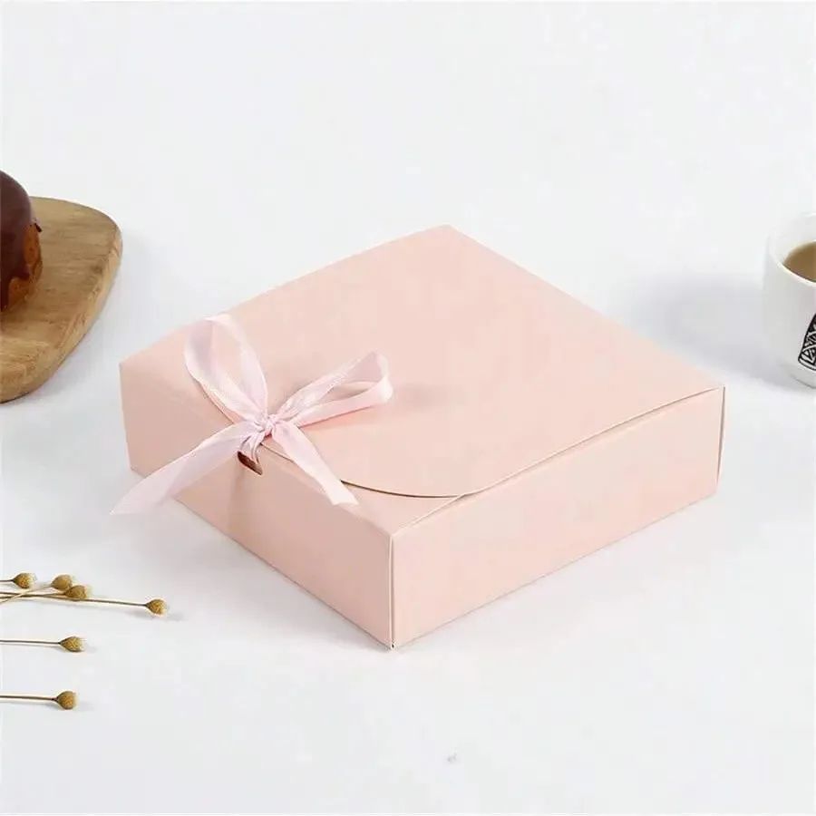 Gift Box with Lid and Ribbon | Foldable Cardboard Design | Reusable Packaging for Weddings and Celebrations Events