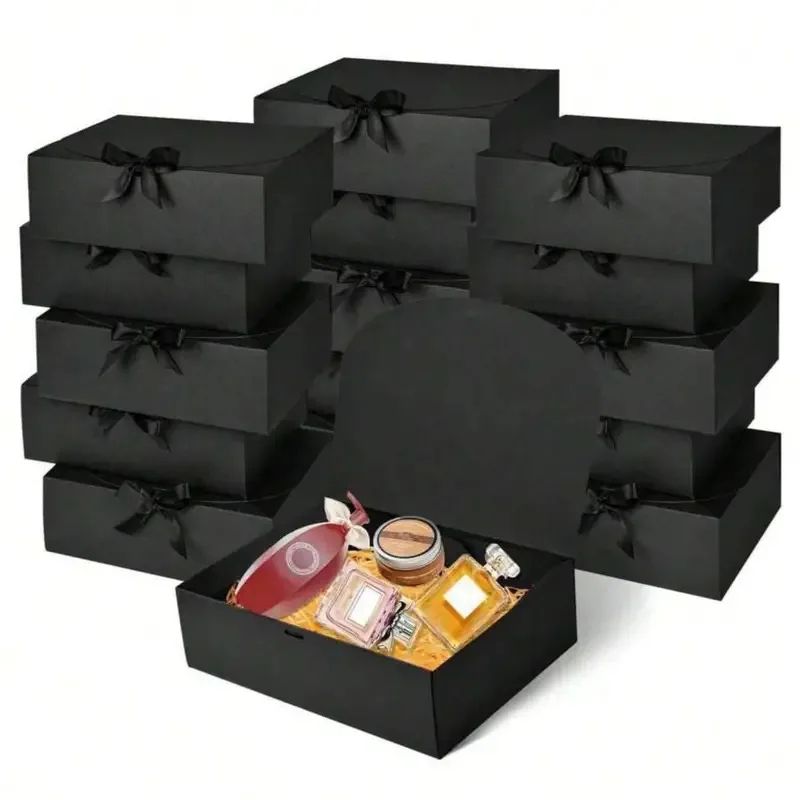 Gift Box with Lid and Ribbon | Foldable Cardboard Design | Reusable Packaging for Weddings and Celebrations Events