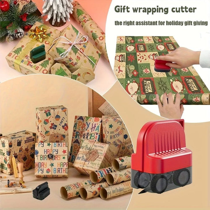 Gift Wrap Cutter Cylindrical Reusable Enclosed Blade with Clean Straight Cuts