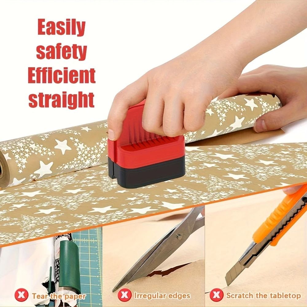 Gift Wrap Cutter Cylindrical Reusable Enclosed Blade with Clean Straight Cuts