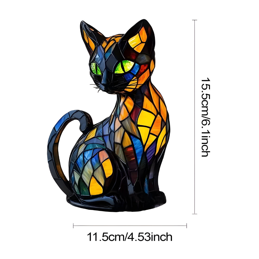 Glass Cat Table Lamp | Colour-Changing Mosaic Glow | E14 Socket Fits LED or Halogen Bulbs for Desk, Shelf or Bedside