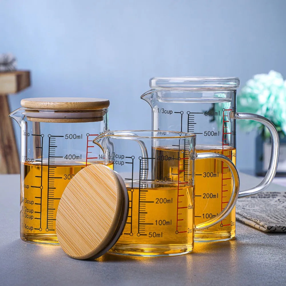 Glass Measuring Cup | Lidded Jug With Triple Scale