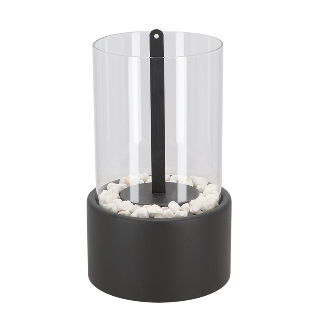 Glass Oil Lamp Refillable Cylinder | Black or White, Medium or Large | Real Flame Ambience, Fuel Not Included, Ships Fast
