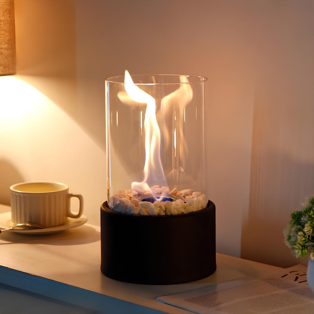 Glass Oil Lamp Refillable Cylinder | Black or White, Medium or Large | Real Flame Ambience, Fuel Not Included, Ships Fast