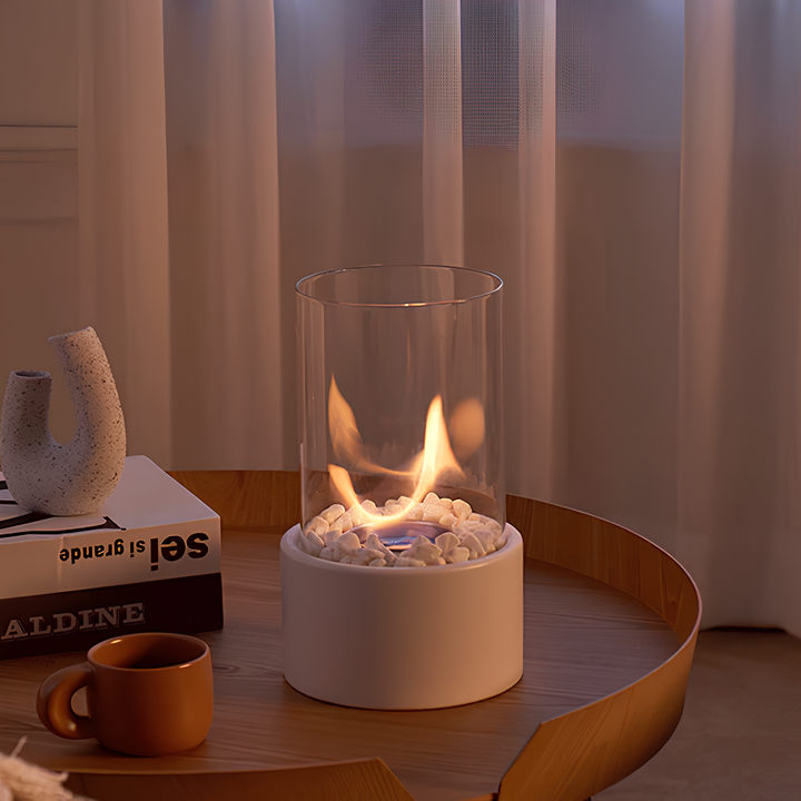 Glass Oil Lamp Refillable Cylinder | Black or White, Medium or Large | Real Flame Ambience, Fuel Not Included, Ships Fast