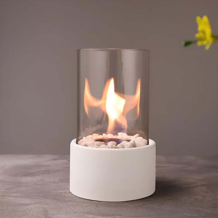 Glass Oil Lamp Refillable Cylinder | Black or White, Medium or Large | Real Flame Ambience, Fuel Not Included, Ships Fast