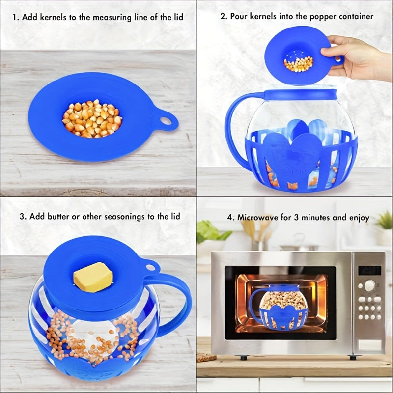 Glass Popcorn Maker, Heat-Resistant Borosilicate, 1.9 Litre Capacity | Red or Blue | Microwave Use, No Oil, Dishwasher Safe