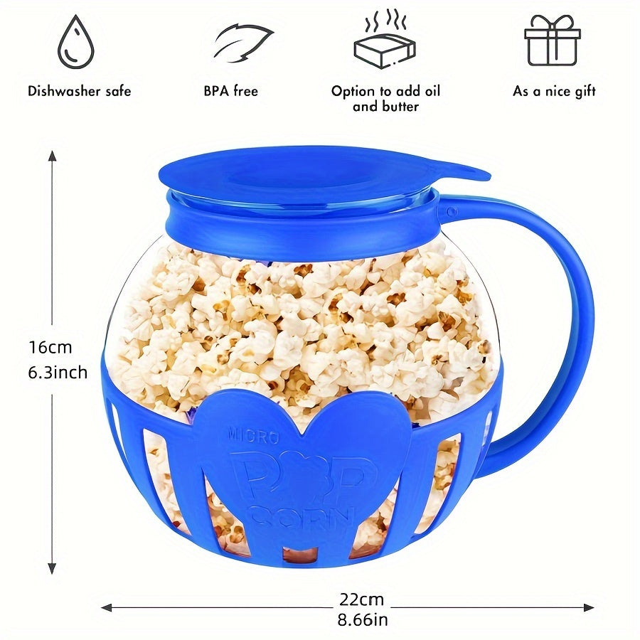 Glass Popcorn Maker, Heat-Resistant Borosilicate, 1.9 Litre Capacity | Red or Blue | Microwave Use, No Oil, Dishwasher Safe