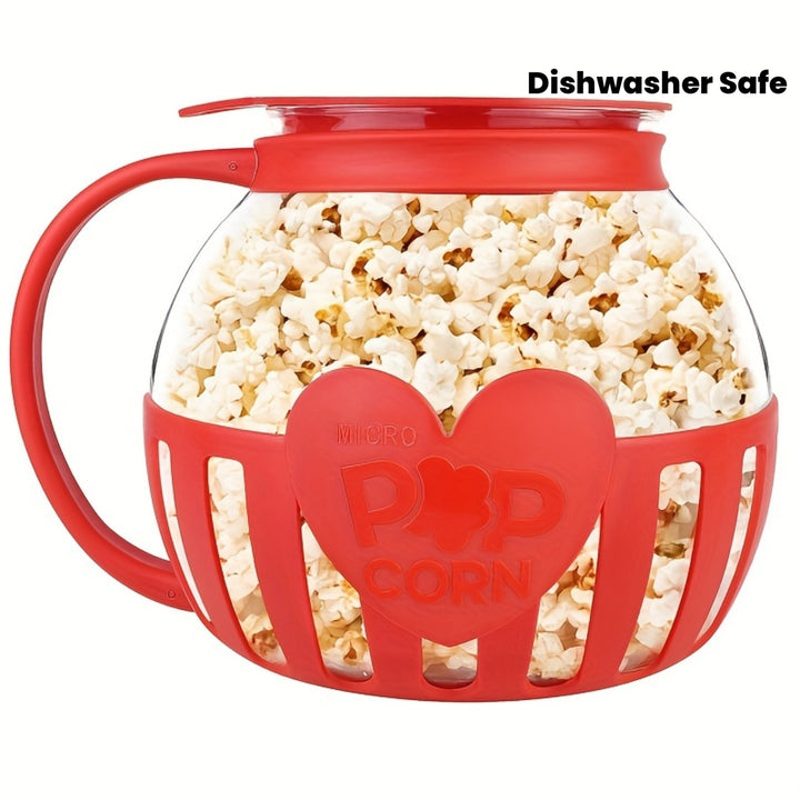 Glass Popcorn Maker, Heat-Resistant Borosilicate, 1.9 Litre Capacity | Red or Blue | Microwave Use, No Oil, Dishwasher Safe