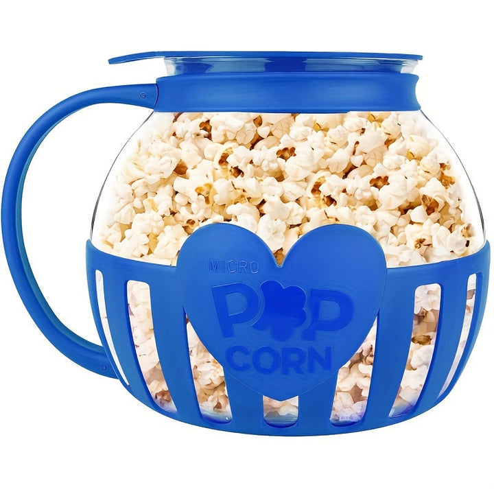 Glass Popcorn Maker, Heat-Resistant Borosilicate, 1.9 Litre Capacity | Red or Blue | Microwave Use, No Oil, Dishwasher Safe