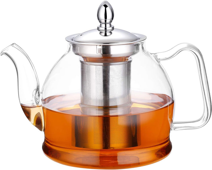 Glass Teapot with Removable Infuser | 1000ml Borosilicate Glass, Non-Drip Spout | Blooming &amp; Loose Leaf Tea Brewer