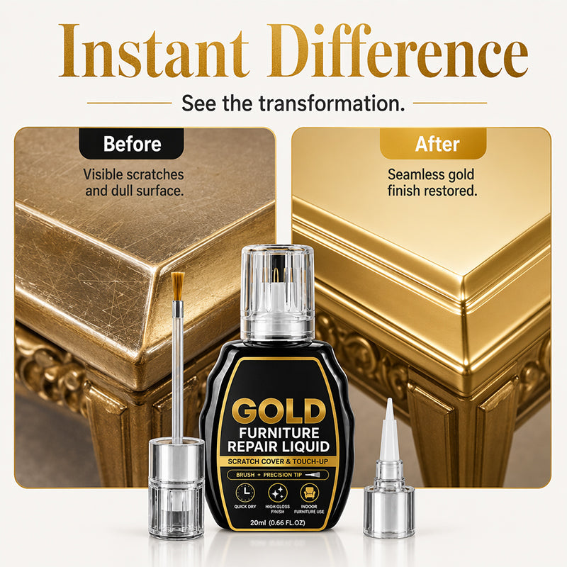 Gold Touch-Up Paint 20 ml | Dual-Tip Brush & Precision Applicator | High-Gloss Metallic Finish for Furniture Repair