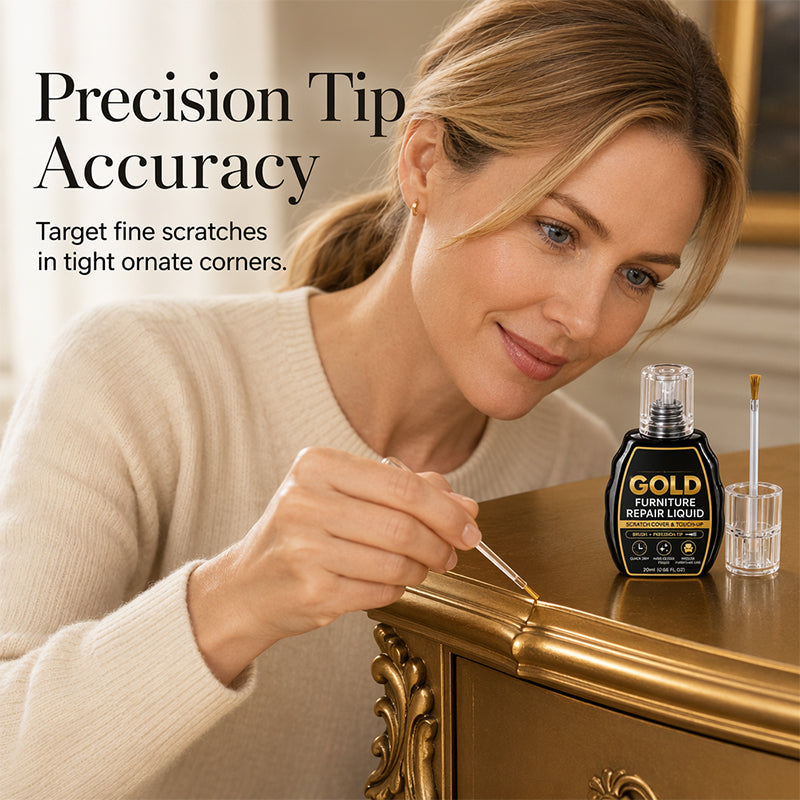 Gold Touch-Up Paint 20 ml | Dual-Tip Brush &amp; Precision Applicator | High-Gloss Metallic Finish for Furniture Repair