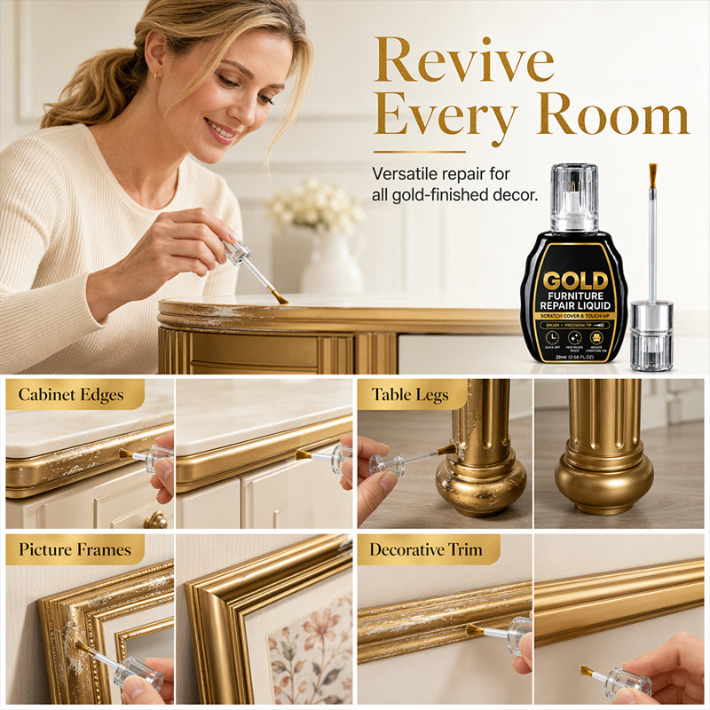 Gold Touch-Up Paint 20 ml | Dual-Tip Brush &amp; Precision Applicator | High-Gloss Metallic Finish for Furniture Repair