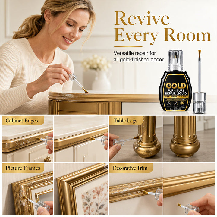 Gold Touch-Up Paint 20 ml | Dual-Tip Brush &amp; Precision Applicator | High-Gloss Metallic Finish for Furniture Repair