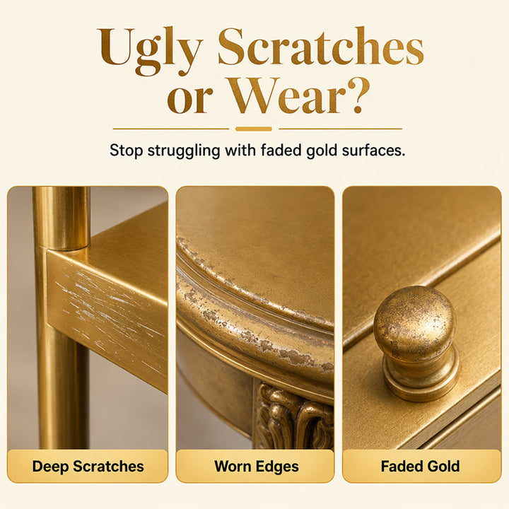 Gold Touch-Up Paint 20 ml | Dual-Tip Brush &amp; Precision Applicator | High-Gloss Metallic Finish for Furniture Repair
