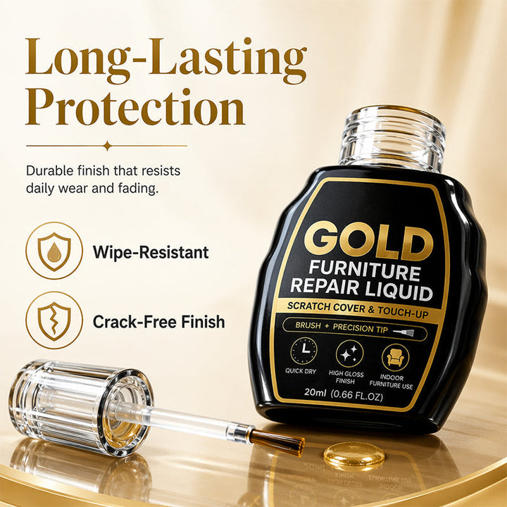 Gold Touch-Up Paint 20 ml | Dual-Tip Brush &amp; Precision Applicator | High-Gloss Metallic Finish for Furniture Repair