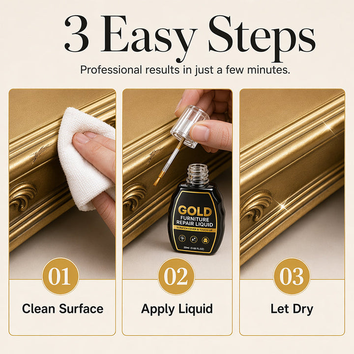 Gold Touch-Up Paint 20 ml | Dual-Tip Brush &amp; Precision Applicator | High-Gloss Metallic Finish for Furniture Repair