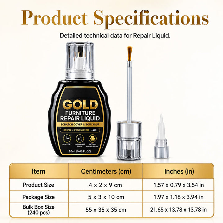 Gold Touch-Up Paint 20 ml | Dual-Tip Brush &amp; Precision Applicator | High-Gloss Metallic Finish for Furniture Repair