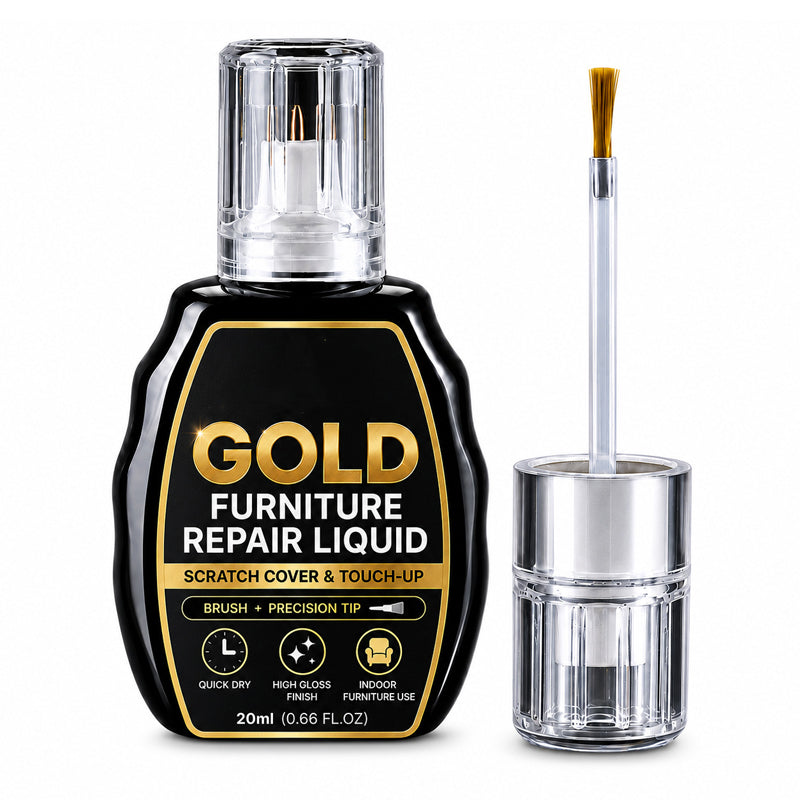 Gold Touch-Up Paint 20 ml | Dual-Tip Brush &amp; Precision Applicator | High-Gloss Metallic Finish for Furniture Repair